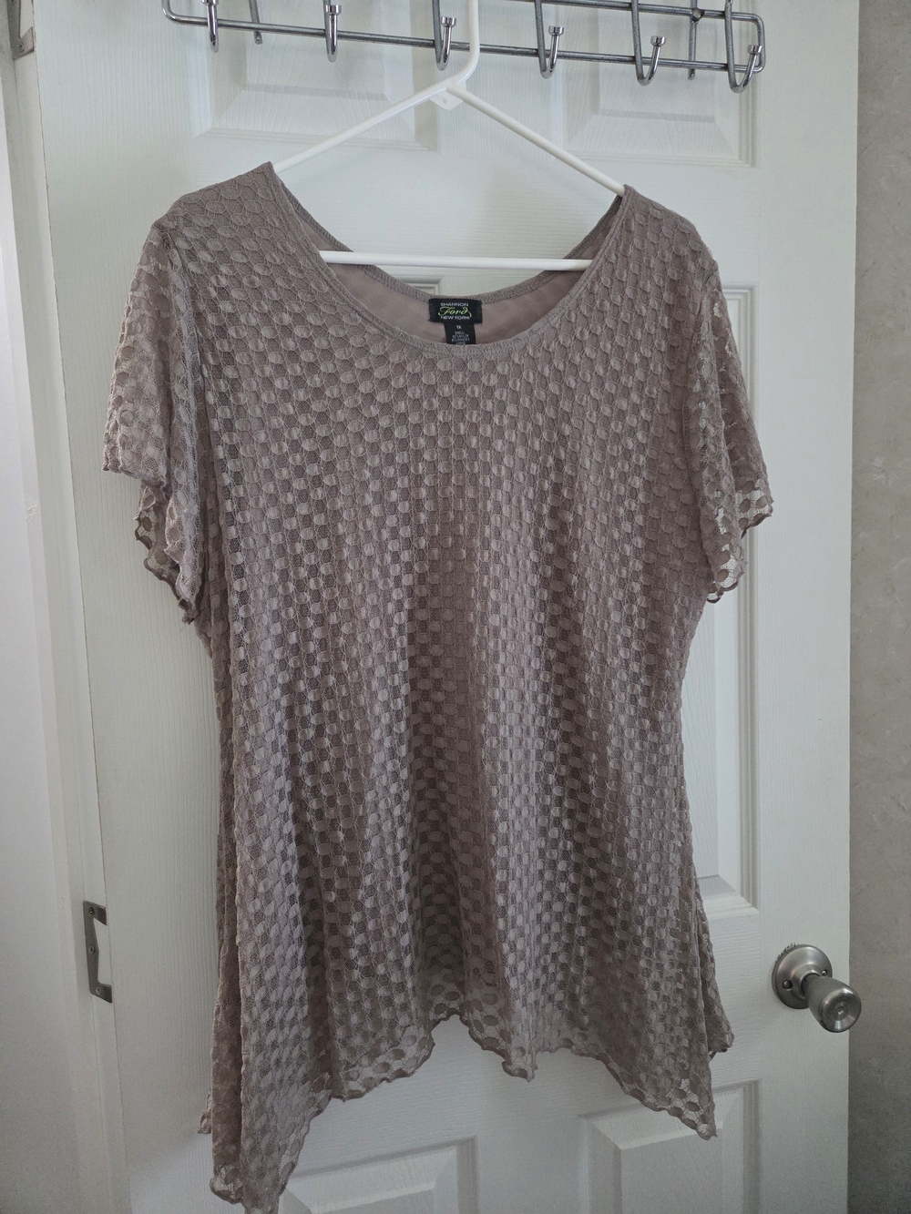 Taupe Textured Short-Sleeve Women's Top